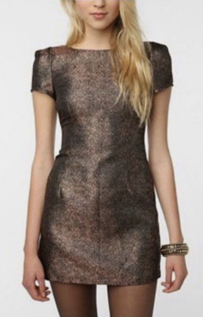 Ladakh Women's 6 Glamazon Low Back Short Sleeve Bronze Cocktail Mini Dress A24-2